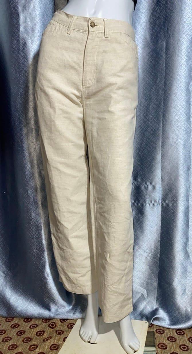 Pantalón Mujer Lino Beige Recto
